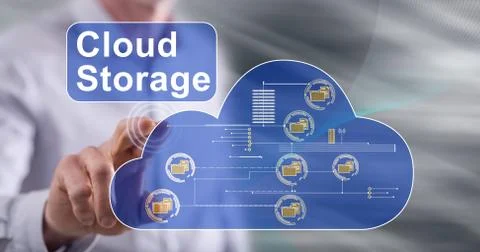 Man touching a cloud storage concept 写真素材