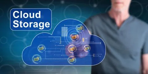 Man touching a cloud storage concept Stock Photos