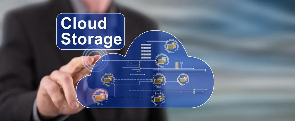 Man touching a cloud storage concept 写真素材