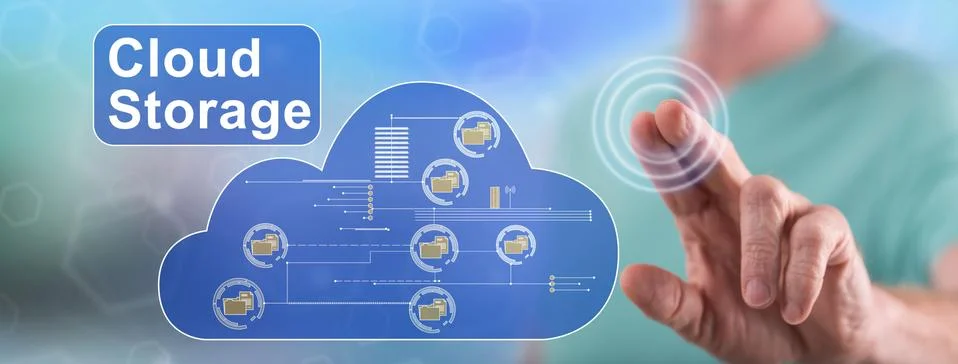 Man touching a cloud storage concept 스톡 사진