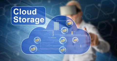 Man touching a cloud storage concept 写真素材