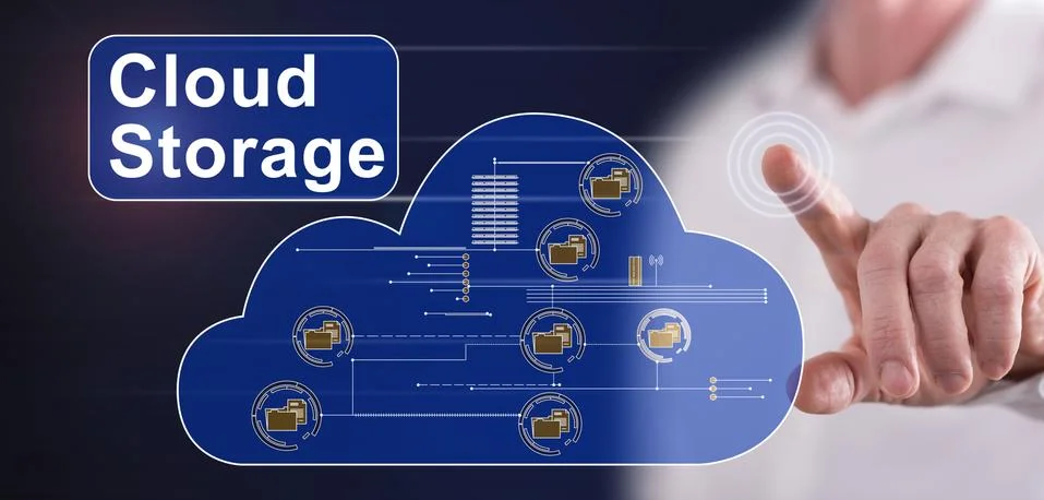 Man touching a cloud storage concept Stock Photos
