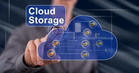 Man touching a cloud storage concept Foto stock