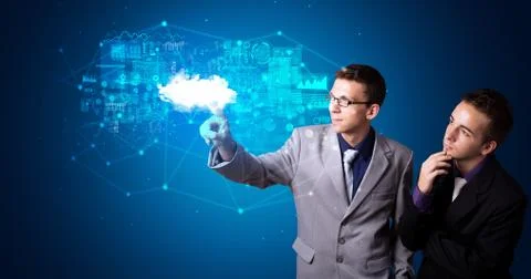 Man touching cloud system hologram Stock Photos