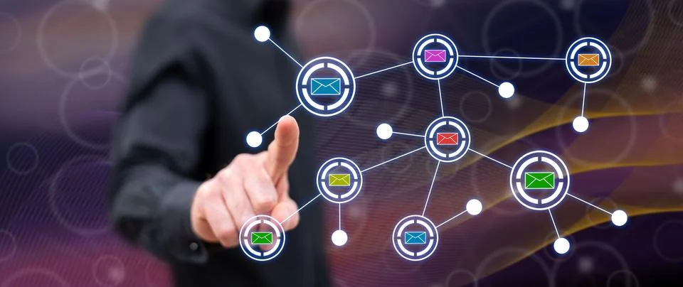 Man touching a communication network Stock-Fotos