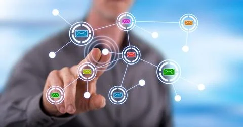 Man touching a communication network Stock Photos