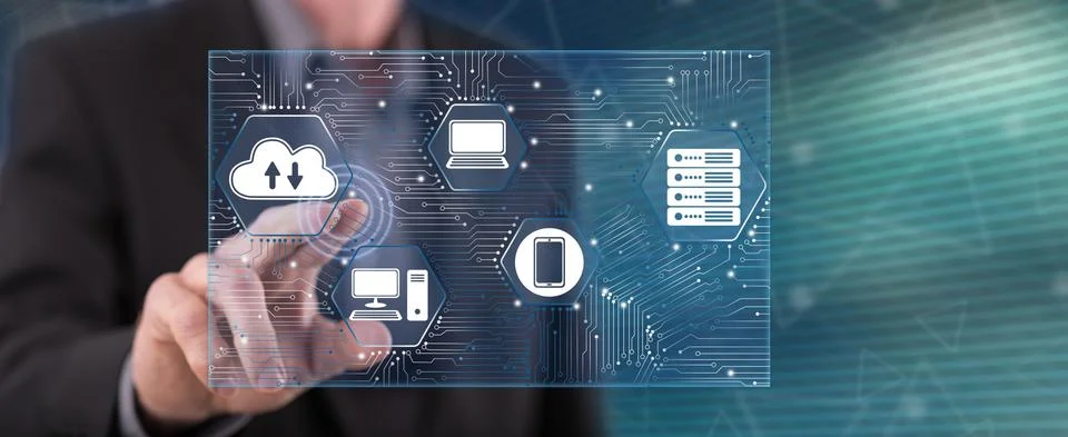 Man touching a computer network concept Фото