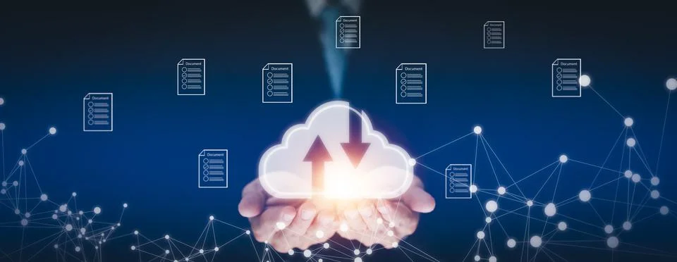 Man touching connect to data information on the Cloud Computing Technology In Stock Photos