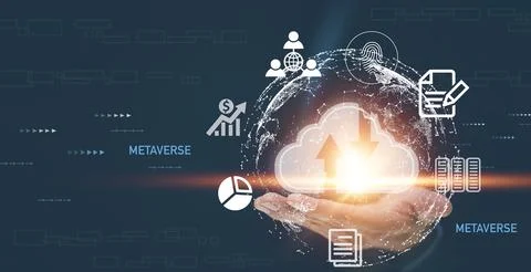 Man touching connect to data information on the Cloud Computing Technology In Stockfoto's