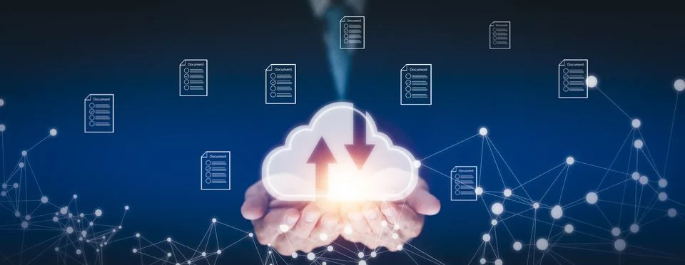 Man touching connect to data information on the Cloud Computing Technology In Stock Photos