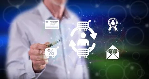 Man touching a customer loyalty concept Stock Photos