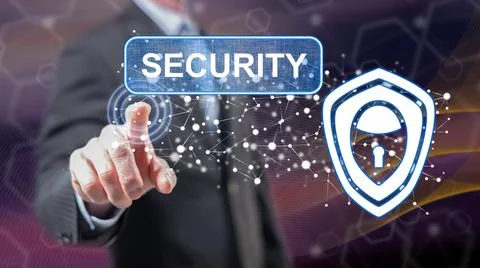Man touching a cyber security concept Stock Photos