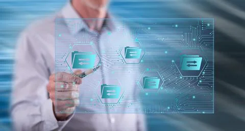 Man touching a data exchange concept Foto stock