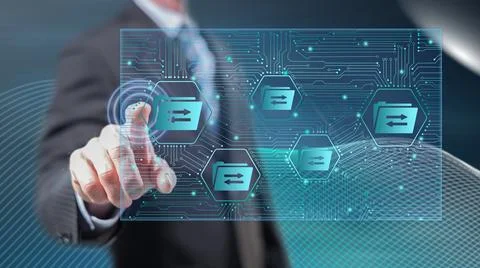 Man touching a data exchange concept Foto stock
