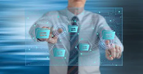 Man touching a data exchange concept Foto stock