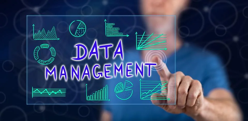 Man touching a data management concept Stock-Fotos