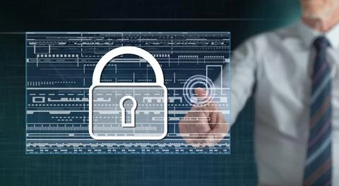 Man touching a data protection concept Stock-Fotos