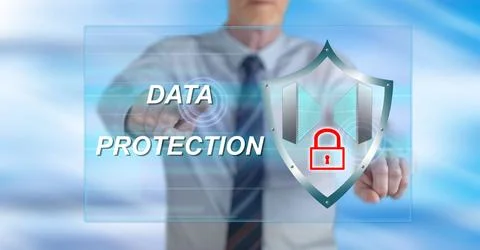 Man touching a data protection concept Stock Photos