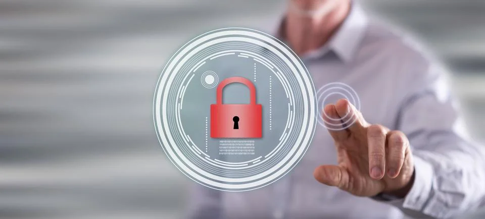 Man touching a data security concept Stock Photos