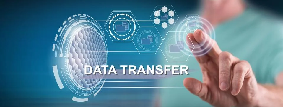 Man touching a data transfer concept 스톡 사진