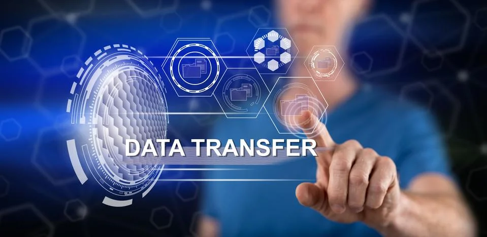 Man touching a data transfer concept Foto stock