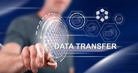 Man touching a data transfer concept 스톡 사진