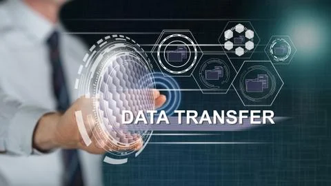 Man touching a data transfer concept Foto stock