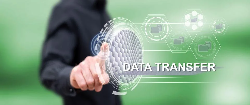 Man touching a data transfer concept 스톡 사진