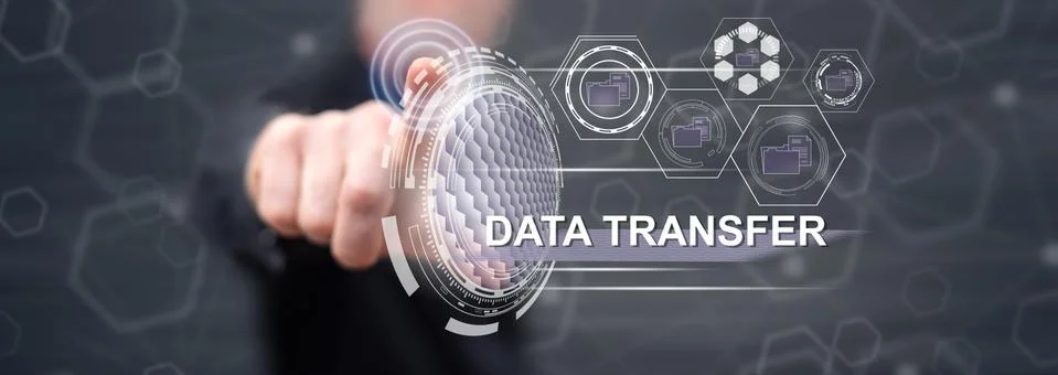 Man touching a data transfer concept Foto stock