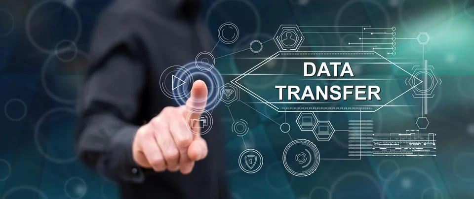 Man touching a data transfer concept Stock Photos