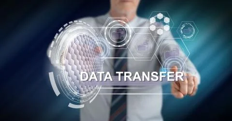 Man touching a data transfer concept 写真素材