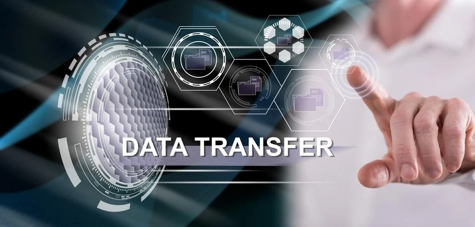 Man touching a data transfer concept Foto stock