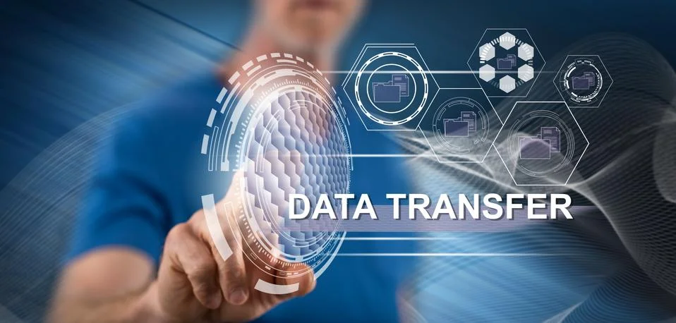 Man touching a data transfer concept 스톡 사진