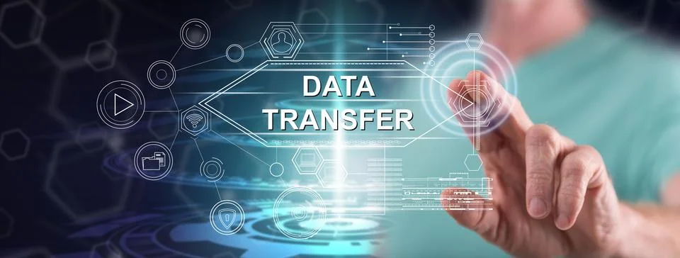 Man touching a data transfer concept Stock-Fotos