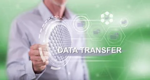Man touching a data transfer concept Stock Photos