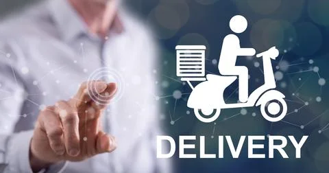 Man touching a delivery concept Stock Photos