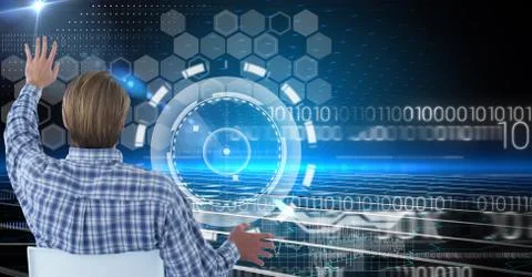 Man touching digit interface Stock Photos