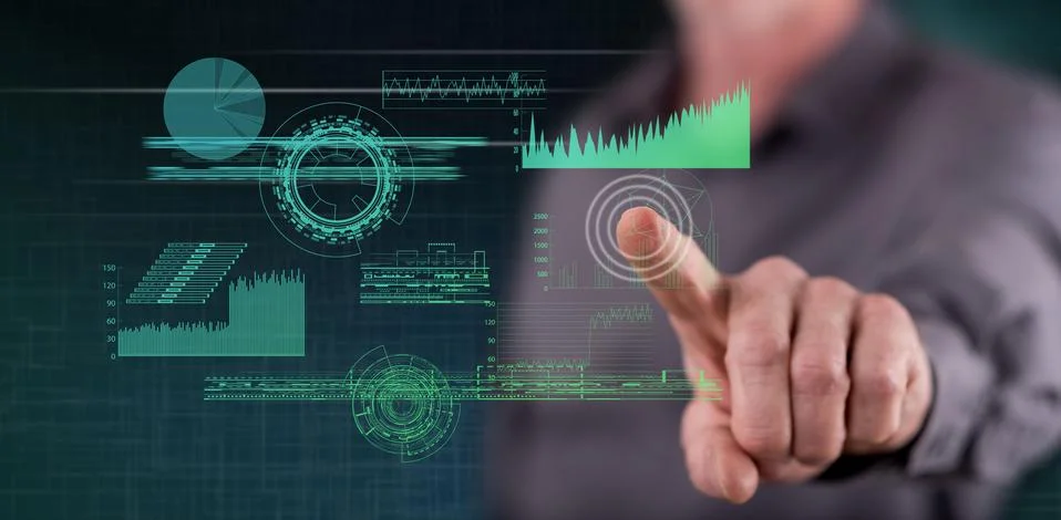 Man touching a digital analytics concept Foto stock