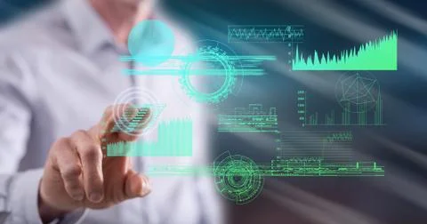 Man touching a digital analytics concept 写真素材