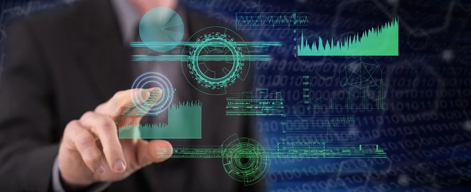 Man touching a digital analytics concept 写真素材