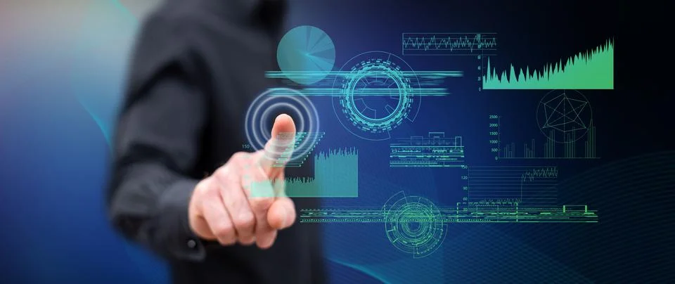 Man touching a digital analytics concept 写真素材