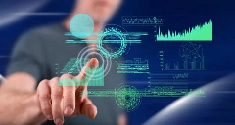 Man touching a digital analytics concept 写真素材