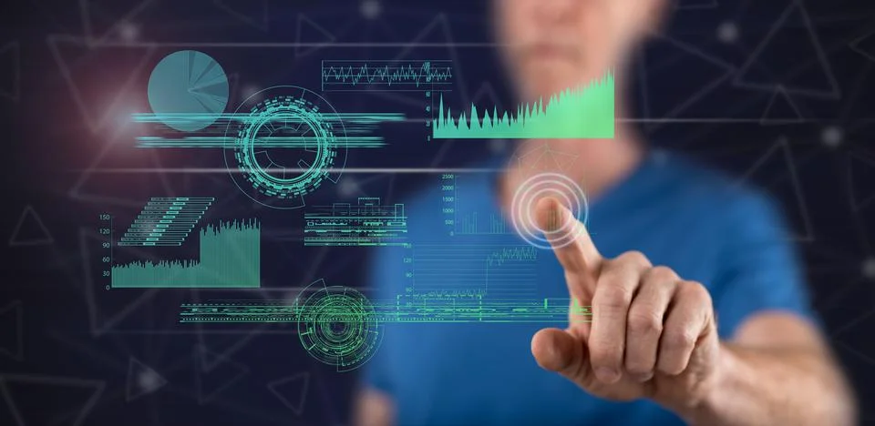Man touching a digital analytics concept 写真素材