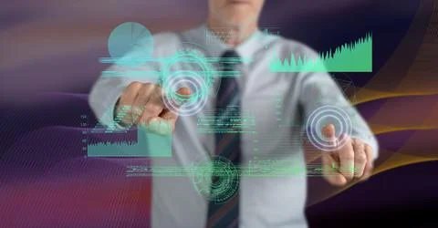 Man touching a digital analytics concept Stock Photos