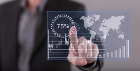 Man touching a digital graph on a touch screen Stock-Fotos