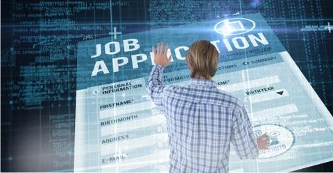 Man touching digital job application Stock Photos
