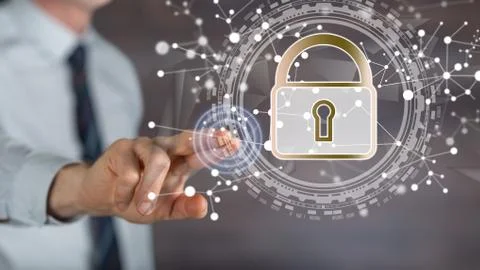 Man touching a digital security concept Stock-Fotos