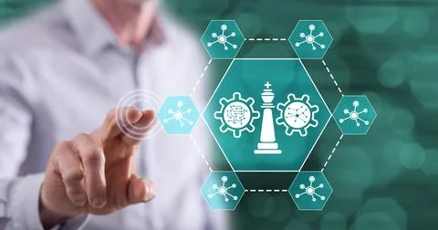 Man touching a digital strategy concept Stock-Fotos