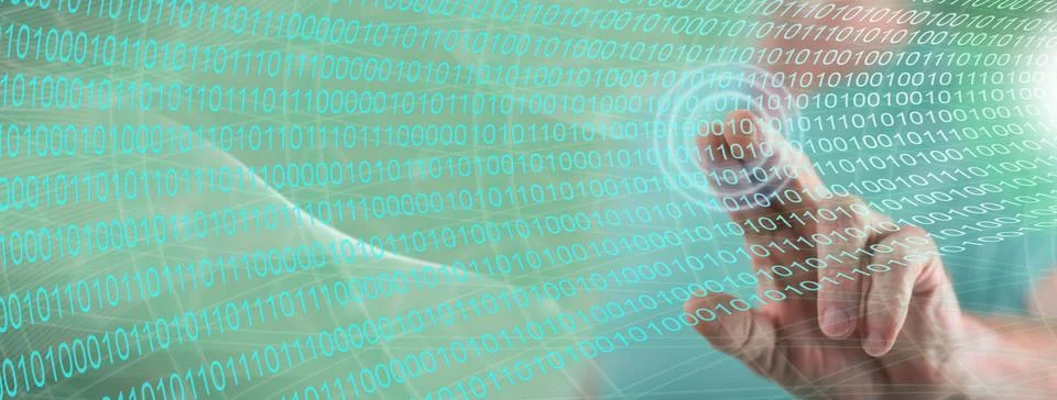 Man touching a digital technology concept Stockfoto's