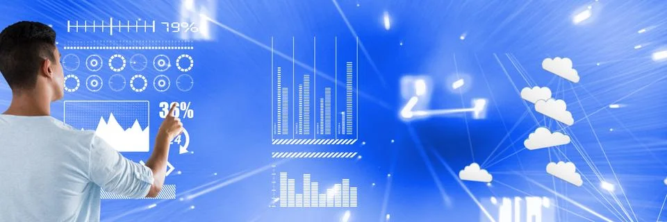 Man touching digits in interface Foto stock